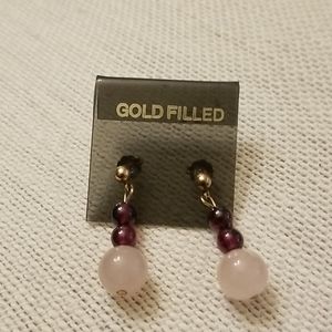 Vtg. 14K GF Garnet & Rose Quartz Earrings
